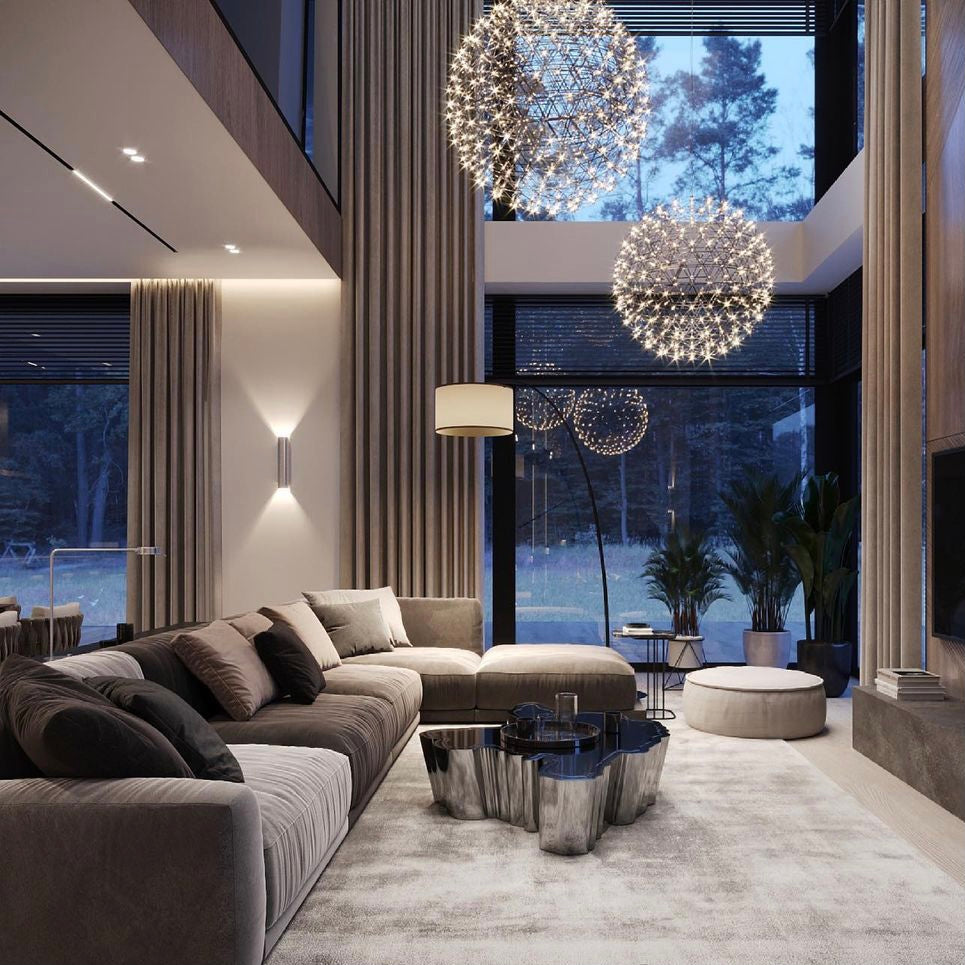 Round Starry Sky Chandelier Light Fire Ball Ceiling Lighting for Living Room/Cottage/High-ceiling