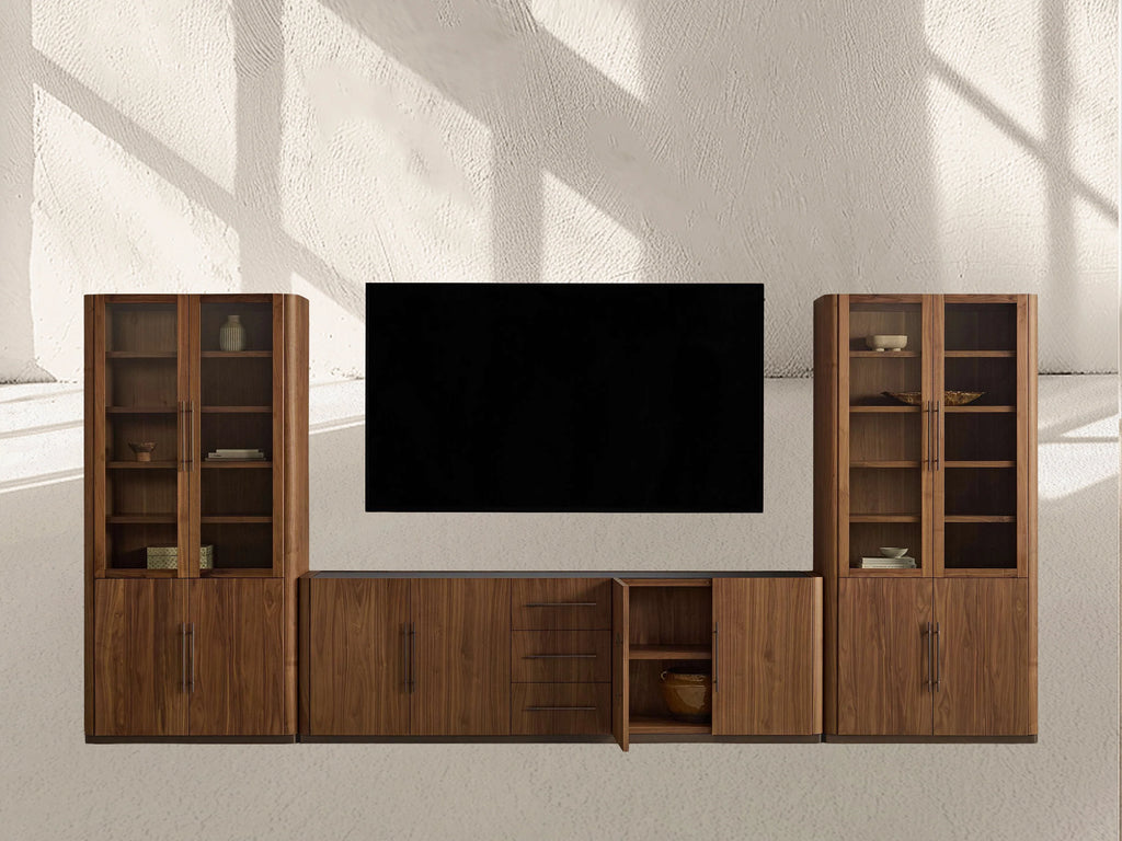 Piermont Modular Glass Media Cabinet Set With Drawers