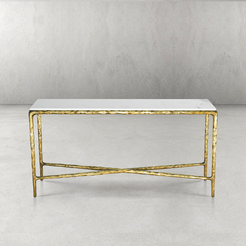 Vintage Forged Iron Rectangle Marble Console Table 60