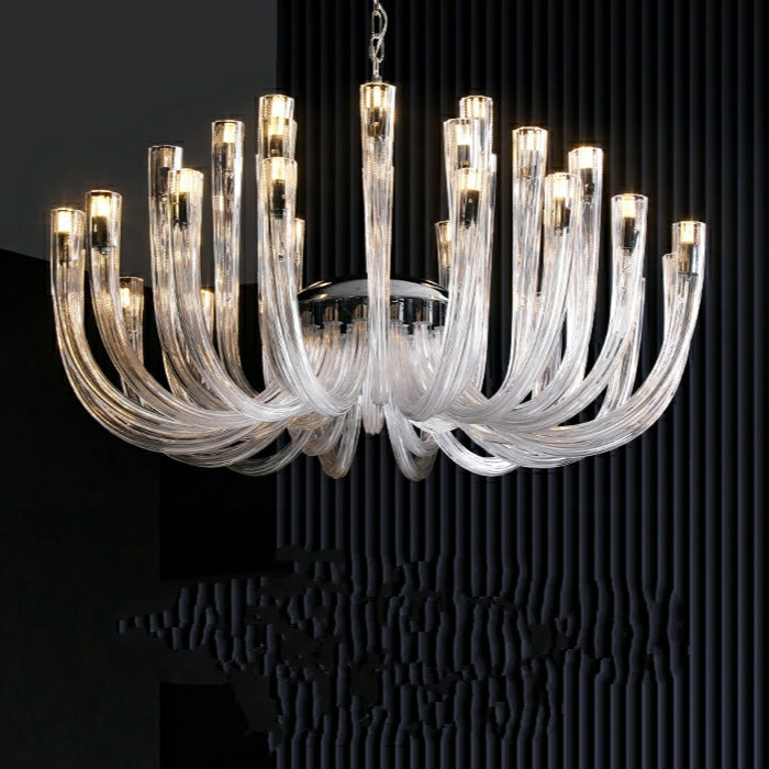 Modern Floral Reeded Glass Chandelier for Living/ Dining Room