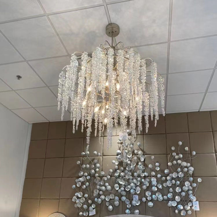 Light Luxury Silver Flower Branch Chandelier with Icicle Details