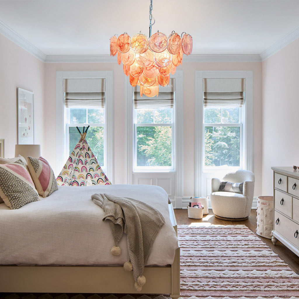 Murano Glass Pink Disks Chandelier 27.6