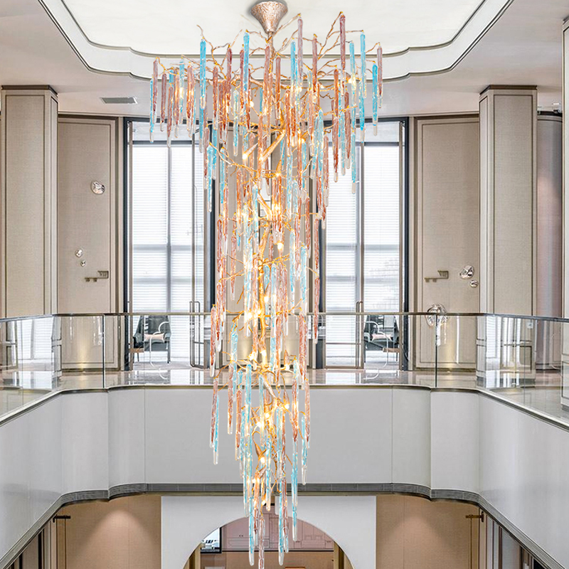 Dora Raindrop Colorful Crystal Branch Staircase Chandelier