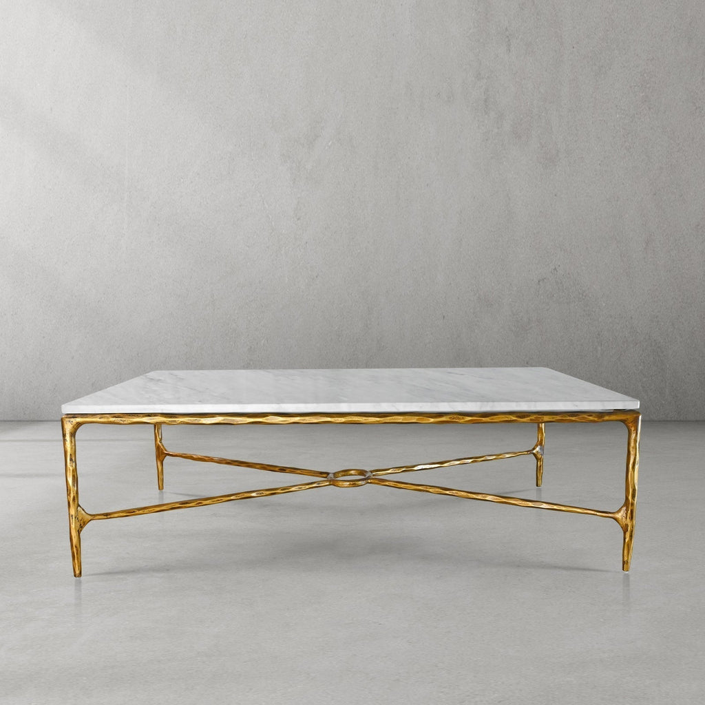 Vintage Forged Iron Rectangle Marble Coffee Table