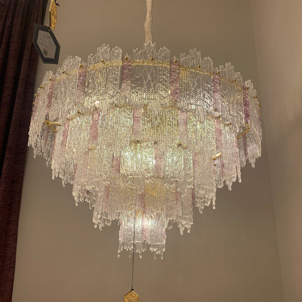 Light Luxury 5-Tier Round Pink/Blue Crystal Chandelier for Living Room/Bedrom