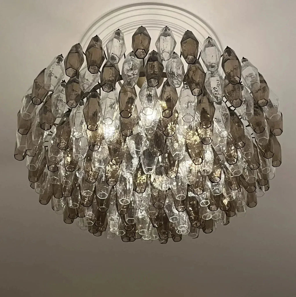 Murano Chandelier – Poliedri – 185 glass – Smoked/Transparent