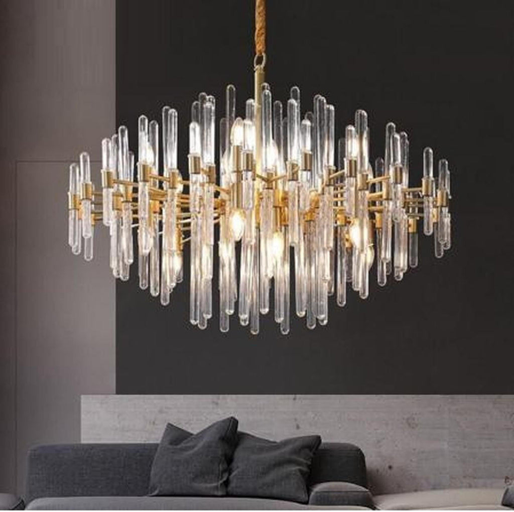 Modern Crystal Glass Tube Chandelier Gold