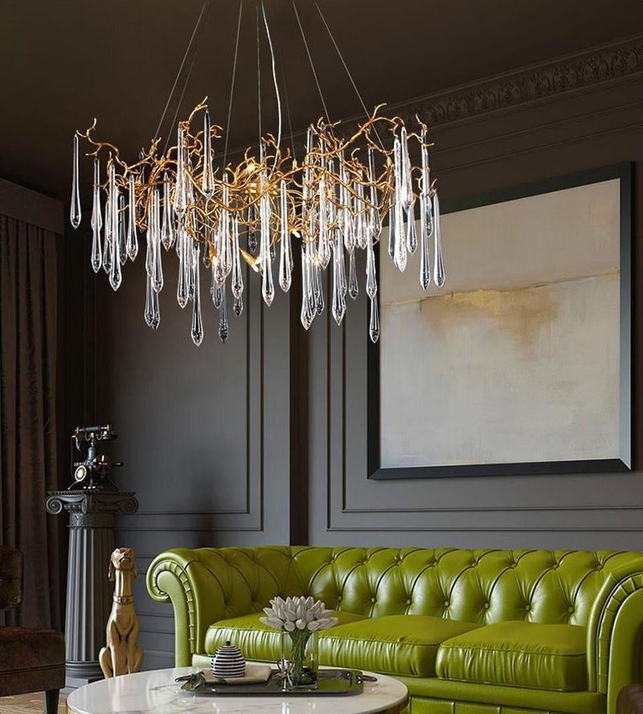 Adriena Crystal Gold Branch Detail Round Chandelier