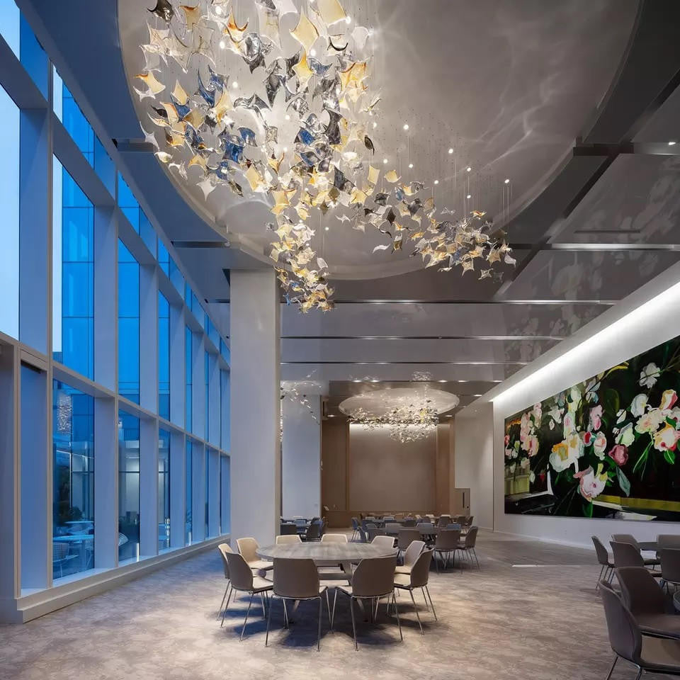Hand Blown Glass Drop Chandelier - Modern Large Glass Chandeliers For Hotel Lobby