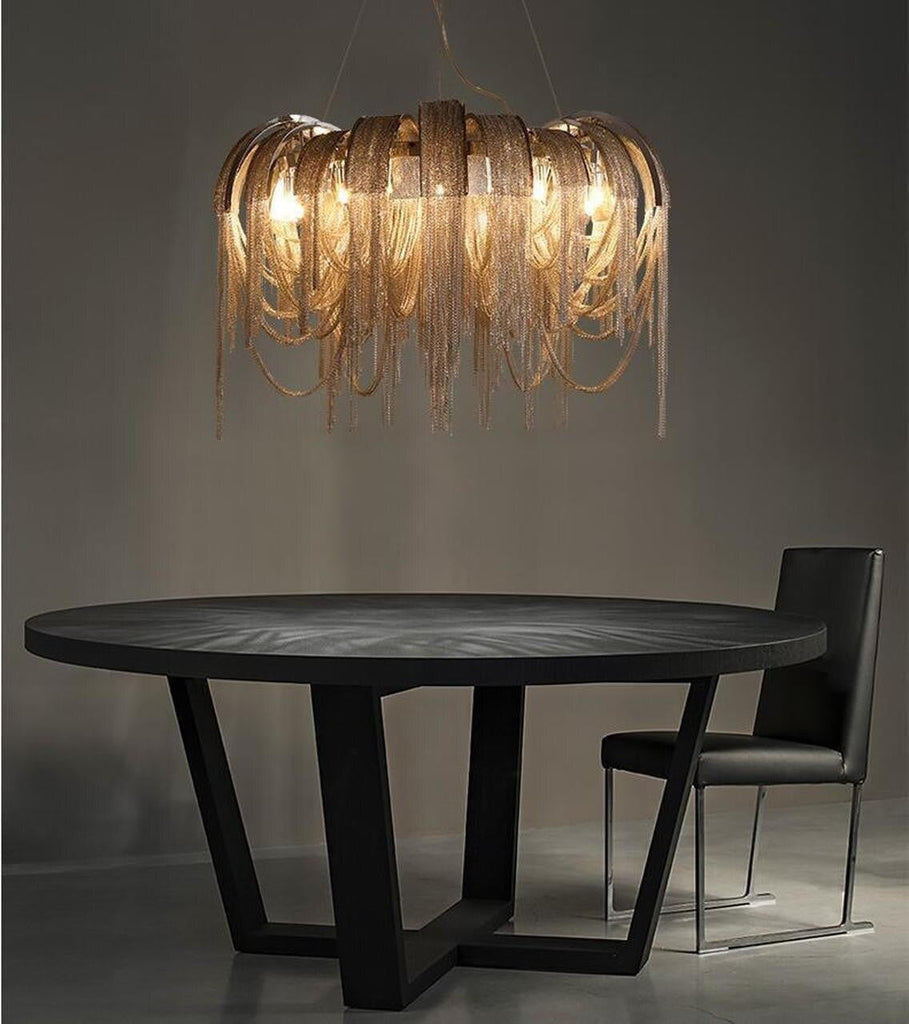 Cascade Luxury Chain Tassel Silver Round Chandelier