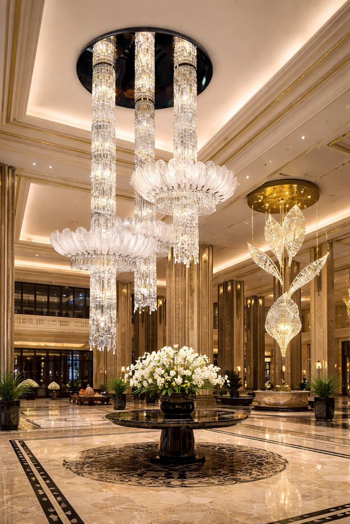 Extra Large Petals Crystal Chandelier for High-ceiling
