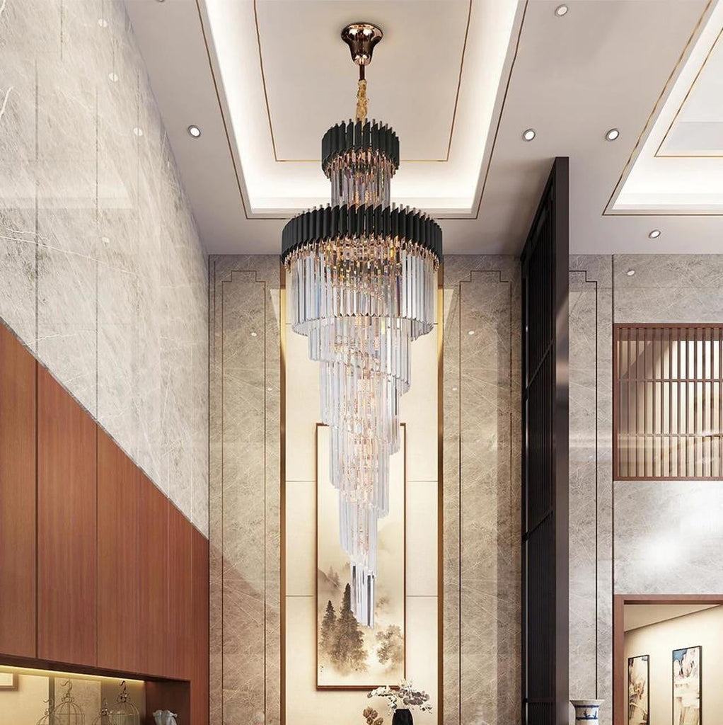 Black Staircase Chandelier - Foyer Lighting High Ceiling - Living Room Chandelier High Ceiling
