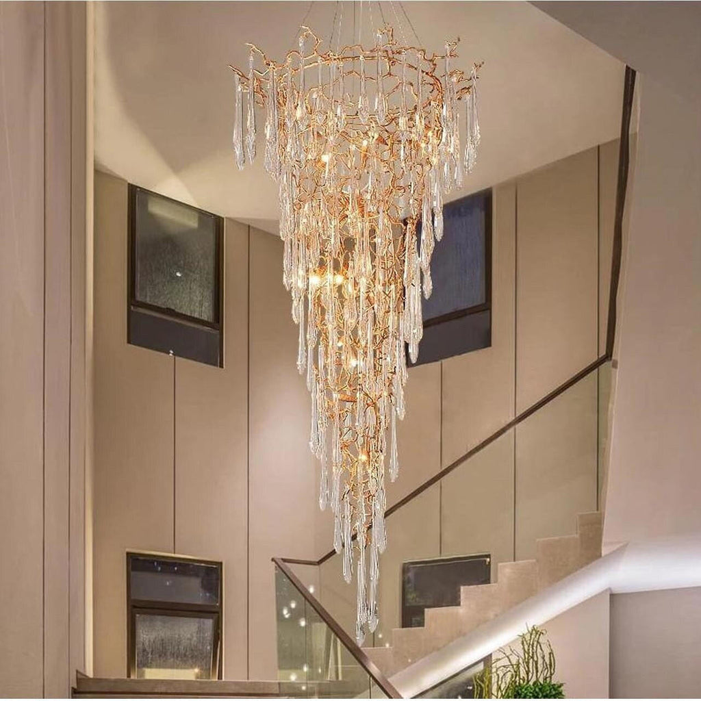 Crystal Droplet Branch Staircase Chandelier
