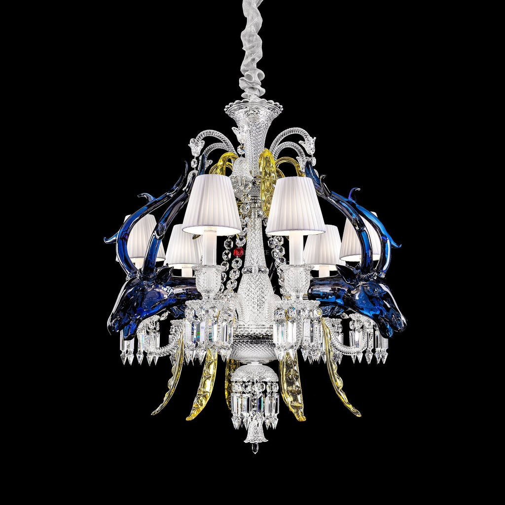 Maria Classic Colorful Candle Branch Blue Deer Crystal Chandelier for Living Room/Dining Room