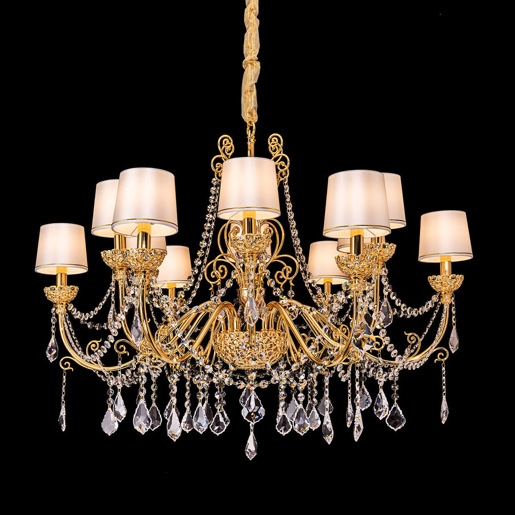 12 lights brass chandelier with shades