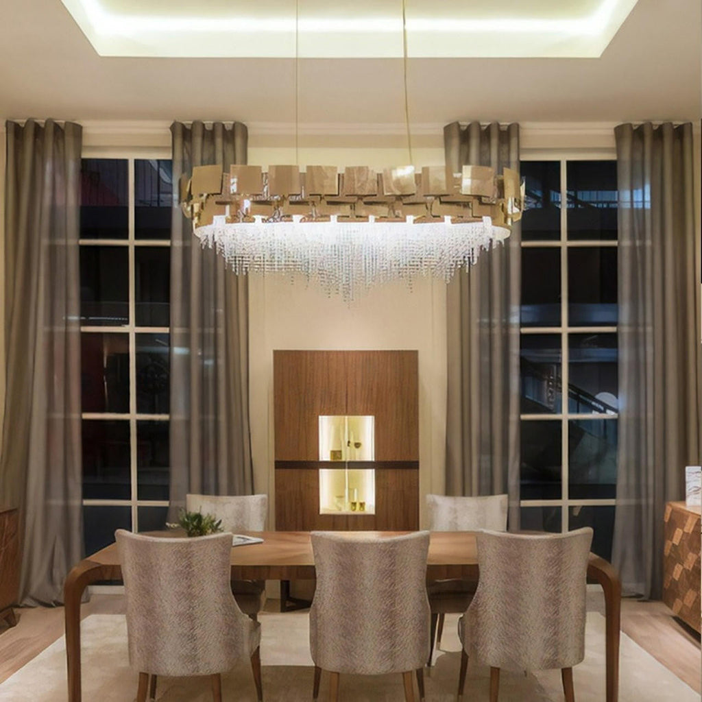 Rectangular Gold Crystal Dining Room Chandelier
