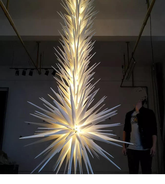 Elisa White Unique Murano Hand Blown Glass Vertical Chandelier