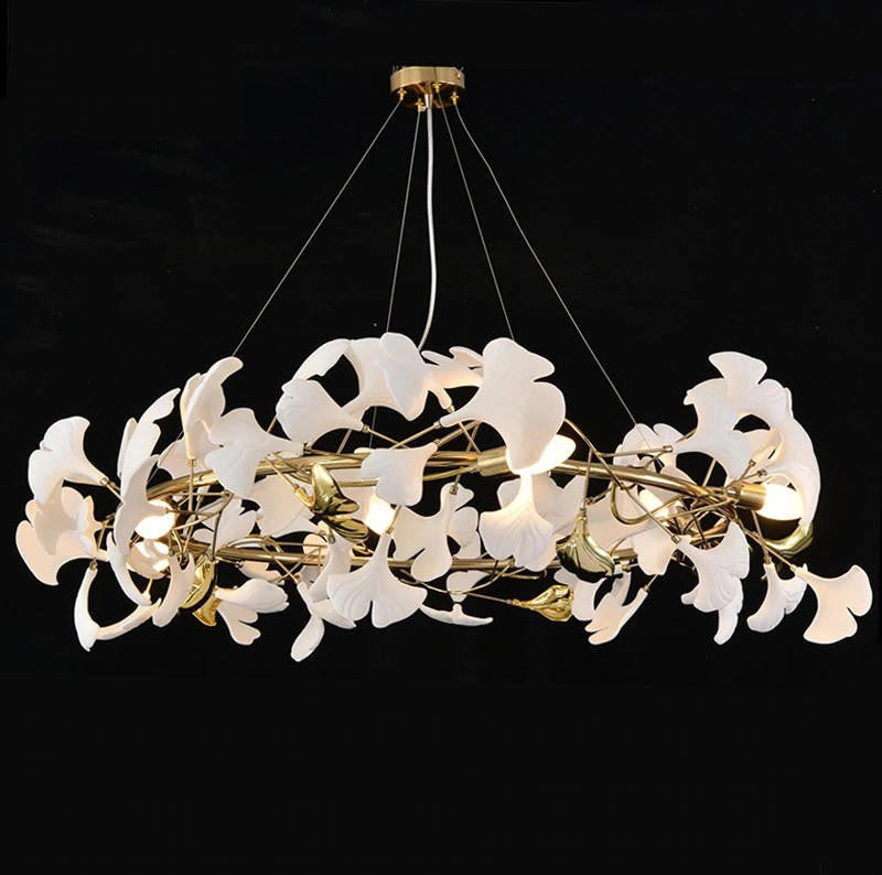 Fleur Halo Round White Petal Branch Detail Chandelier