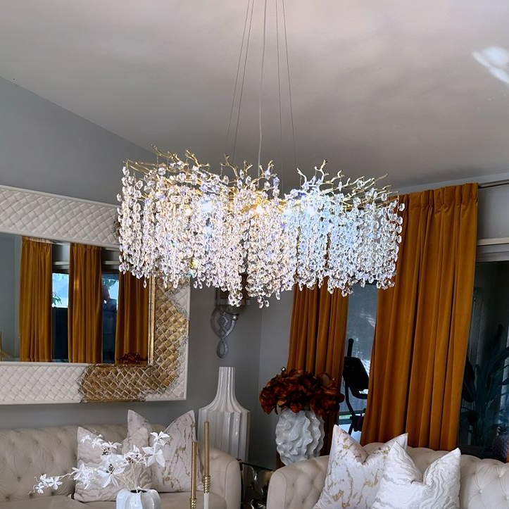 Modern Round/Rectangular Floral Branch Crystal Chandelier for Low-ceiling