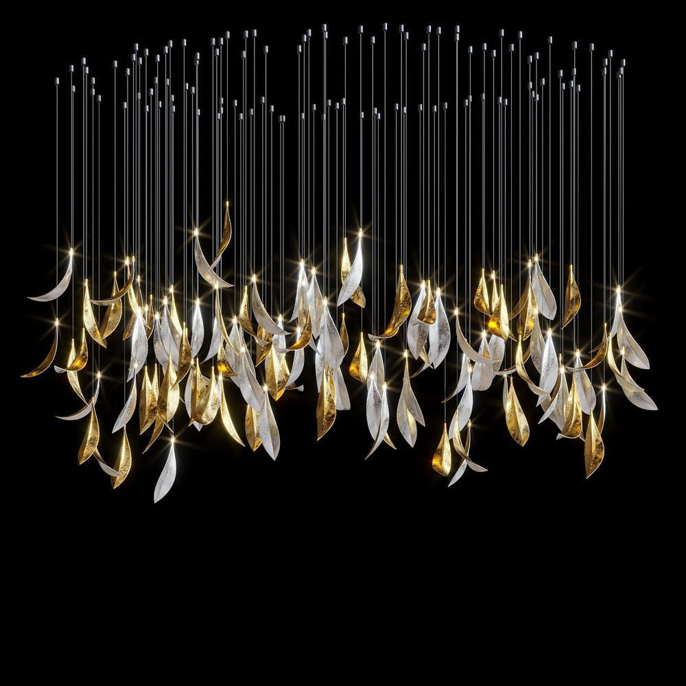 Isolde White & Gold Glass Feather Chandelier