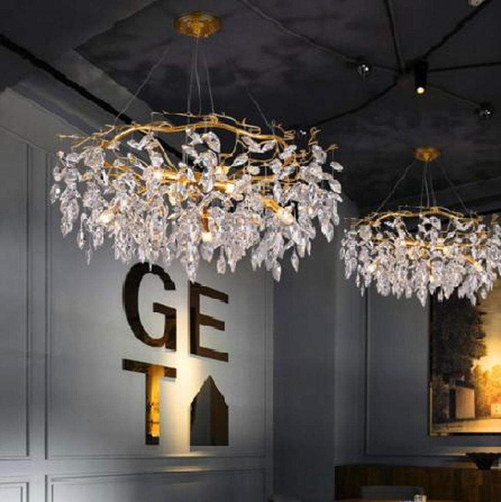Liyla Round Branch Gold Clear Crystal Chandelier