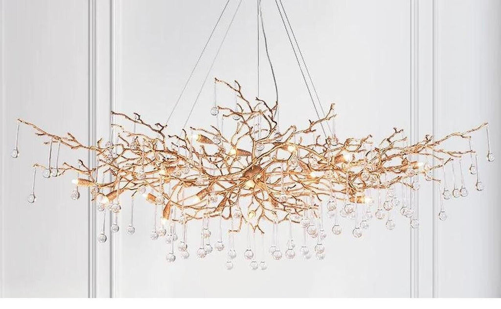 Madelena Crystal Droplet Gold Tree Branch Chandelier