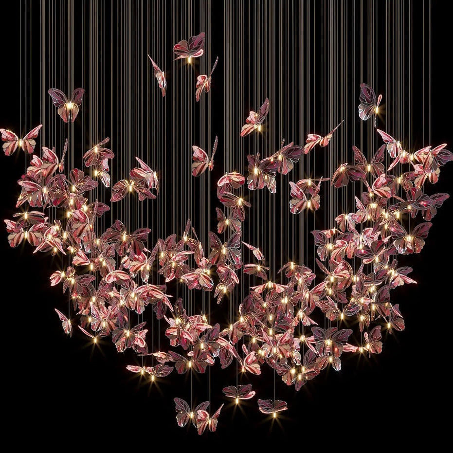 Stained Glass Pink Butterfly Chandelier
