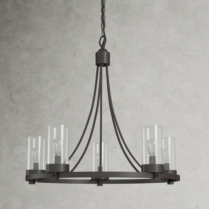 Matte Black/ Chrome Farmhouse Chandeliers 5-Light Wagon Wheel North American Traditional Patio Ceiling Lights