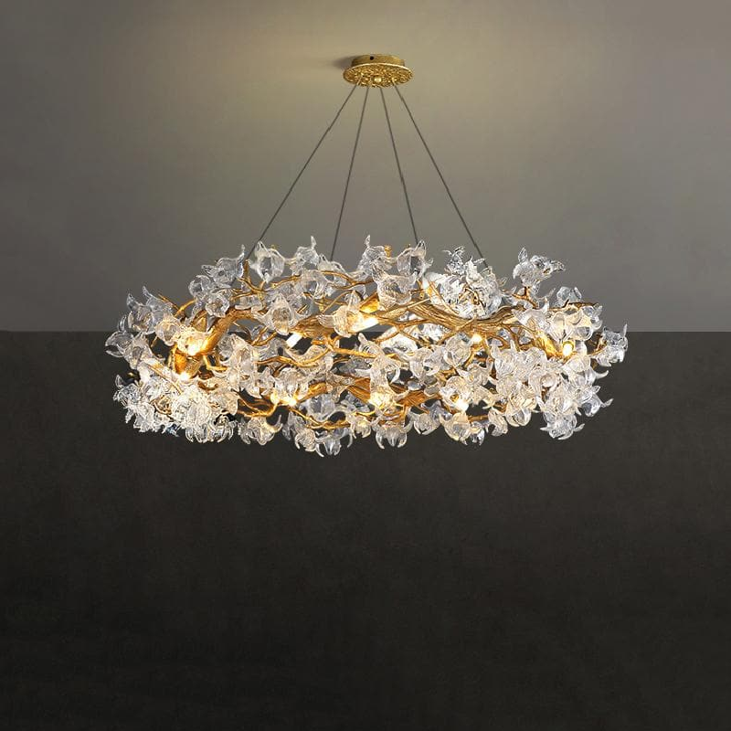 Modern Flower Crystal Round Brass Branch Chandelier