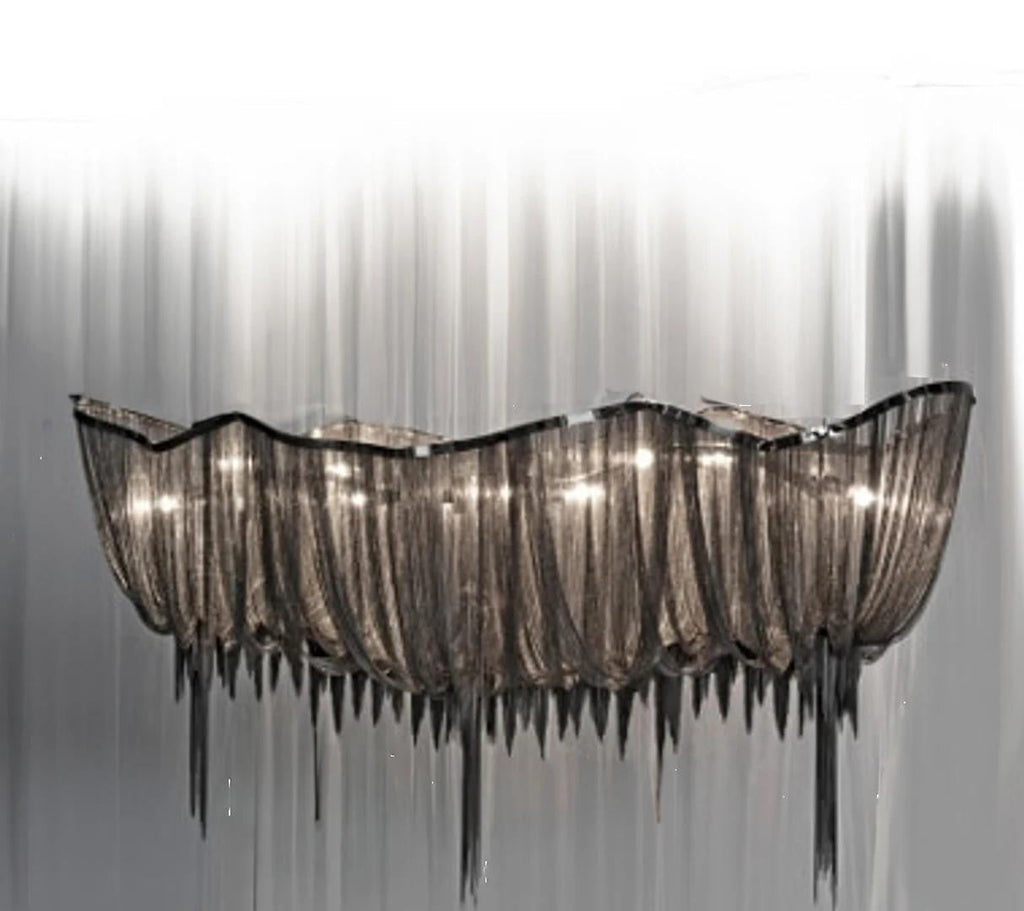 Modern Linear Designer Chrome Chain Chandelier