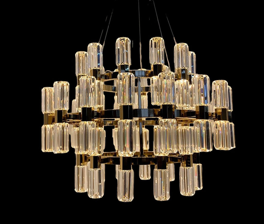 Prestige Nyla Modern Luxury Gold Round Crystal Tier Chandelier