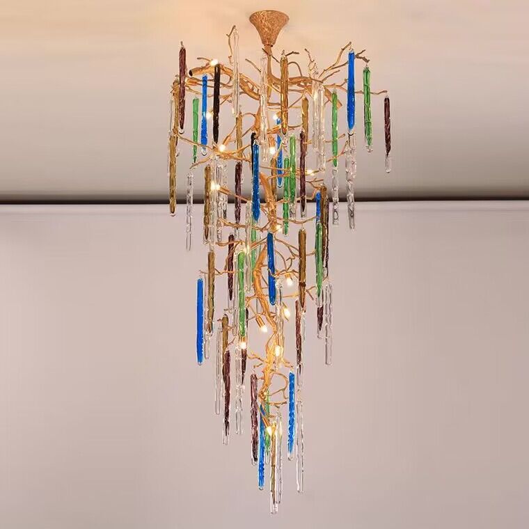 Verdant Crystal Colored Branch Column Chandelier