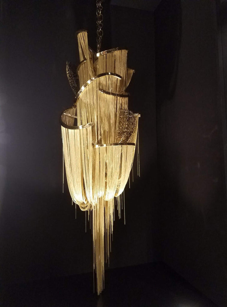 Lotus Gold Tassel Large Chain Chandelier