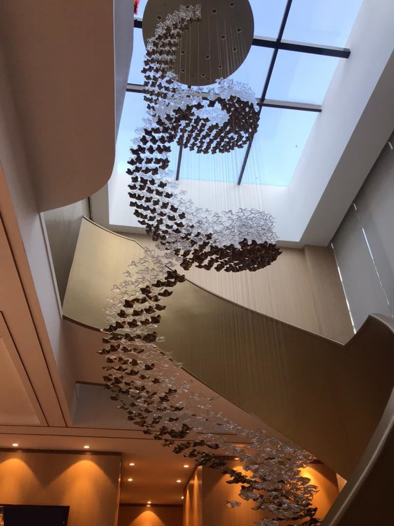 Gold & Clear Glass Chandelier - Hotel Lobby Chandelier - Modern Luxury Chandeliers