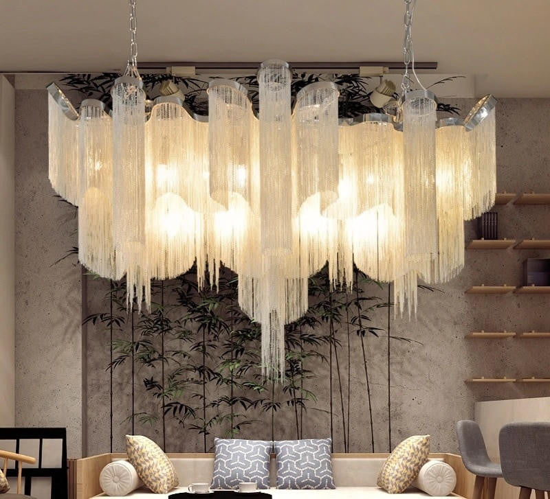 Stream Linear Suspension Light Silver Chain Tassel Design