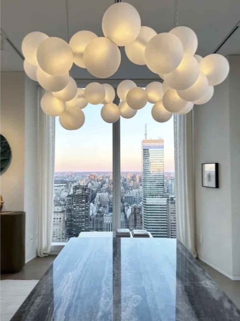 White Glass Chandelier - Frosted Globe Chandelier - Large Glass Globe Light Fixture