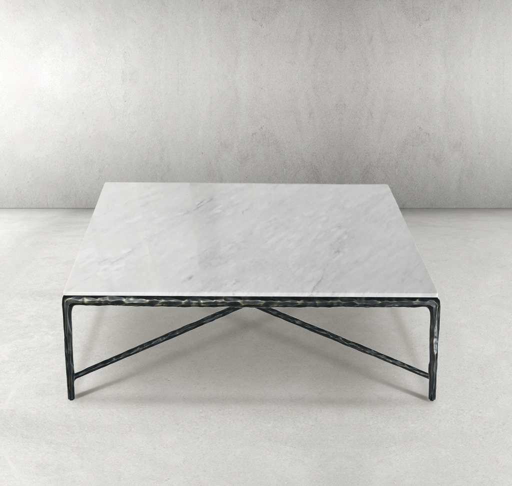 Vintage Forged Iron Marble Square Coffee Table 36