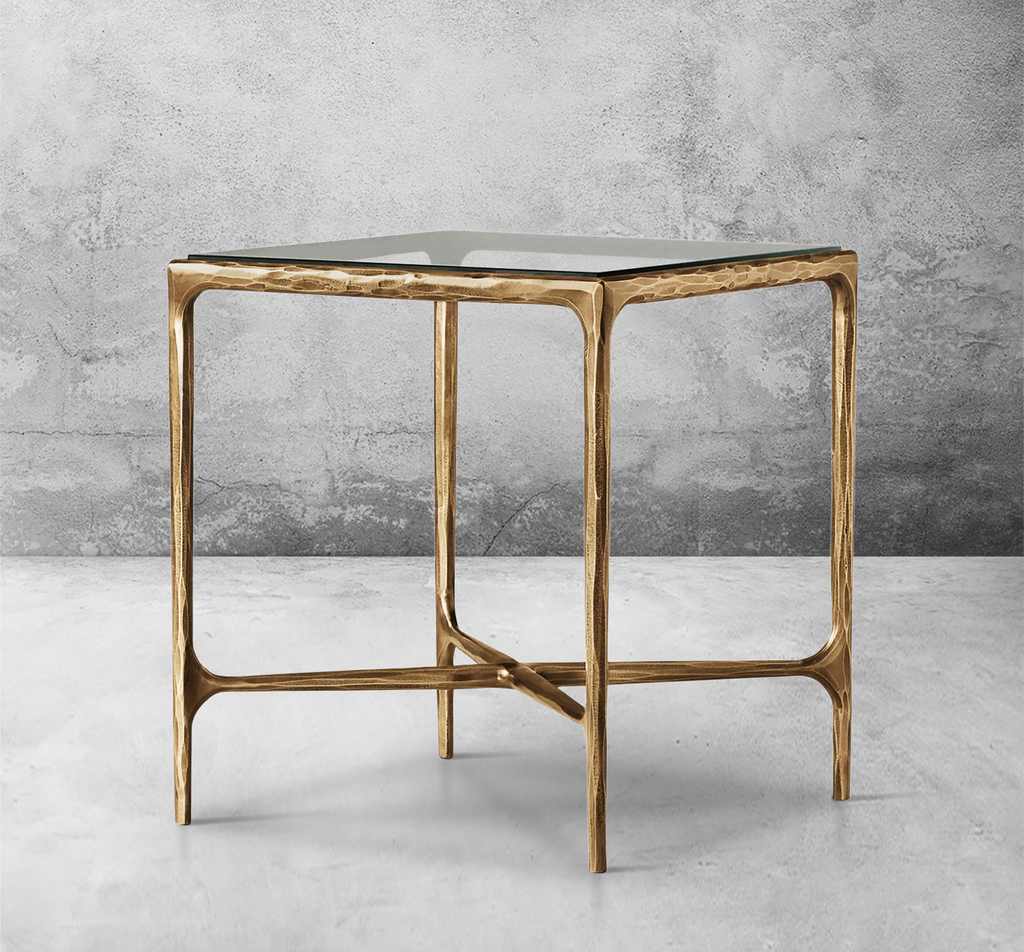 Vintage Forged Iron Glass Square Side Table 18