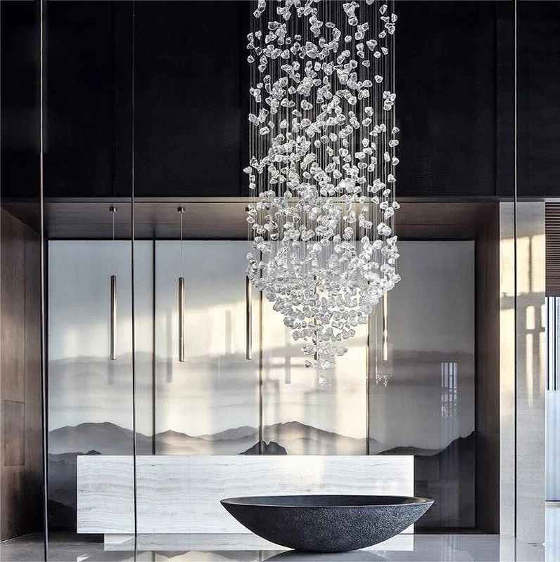 Hotel Lighting Fixture Blue - Black Stone Chandelier - Red Unique Lighting