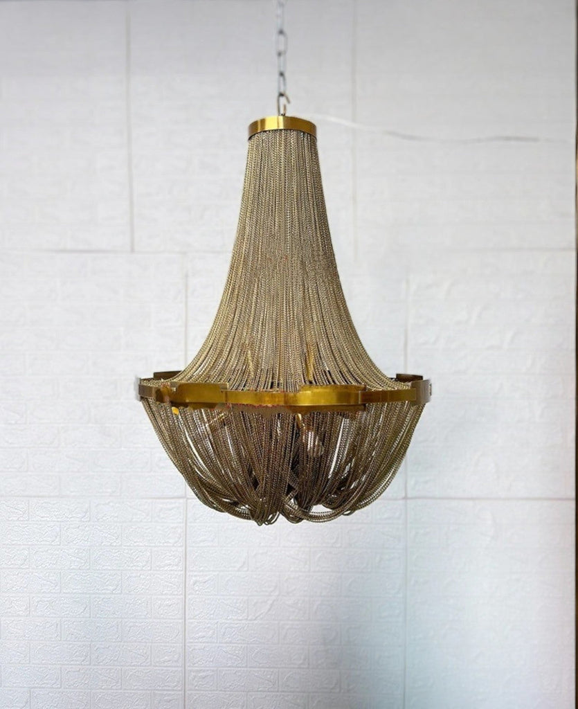 Brass Chain Chandelier - Brass Dining Room Chandelier - Golden Tassel Chandelier