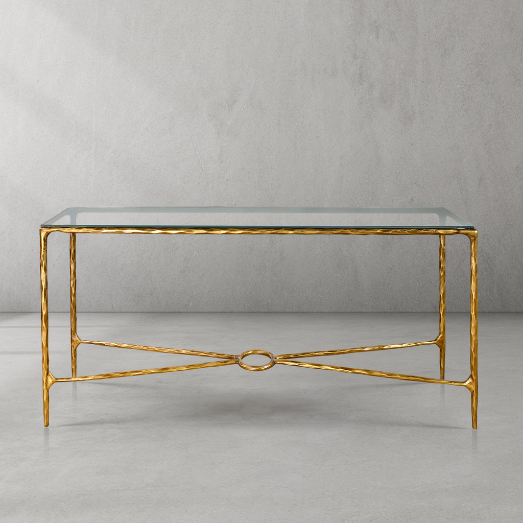 Vintage Forged Iron Rectangle Glass Console Table 60